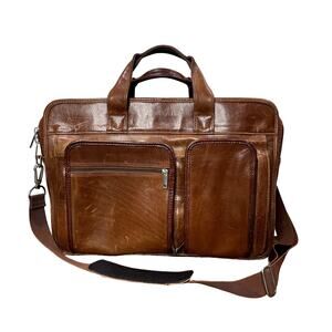 Wilsons Leather Laptop Messenger Bag Briefcase Brown Weathered Work Travel